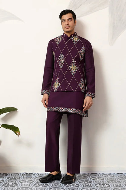 Premium Purple Koti Kurta Pajama for Wedding Wear