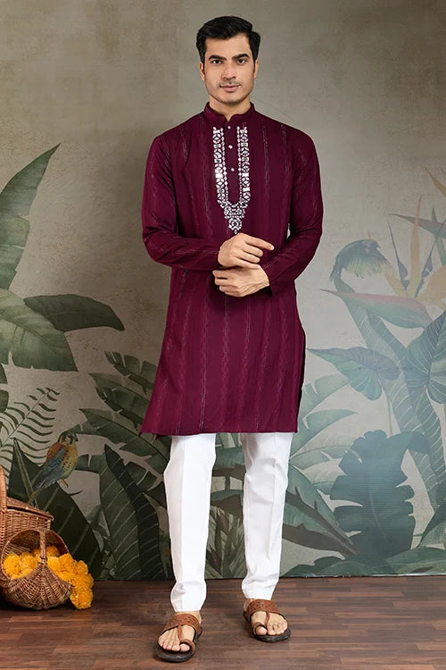 Designer Purple Men Kurta and Dupatta for Weddings