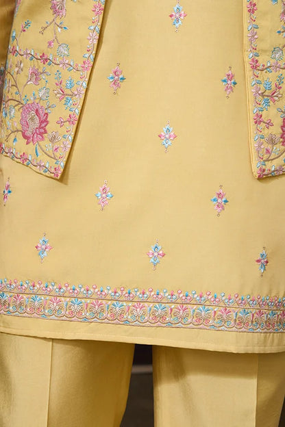 Trending Yellow Haldi Ceremony Koti Kurta for Men