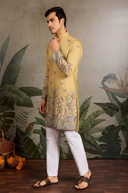 Haldi Ceremony Special Yellow Embroidered Kurta for Men