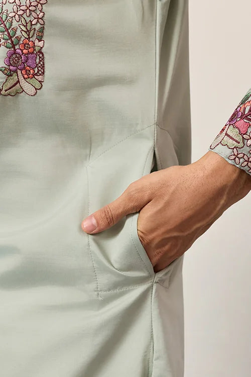 Pista Green Kurta Pant Set For Wedding & Festive Wear