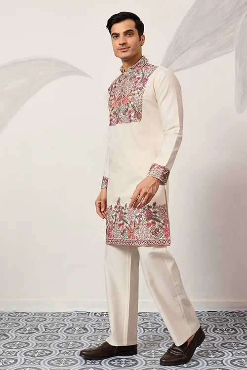 Traditional White Designer Kurta Pant Set For Mens Wear