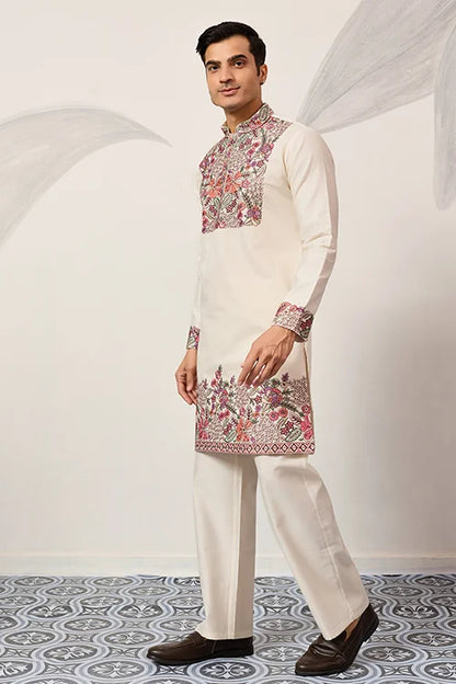 Traditional White Designer Kurta Pant Set For Mens Wear