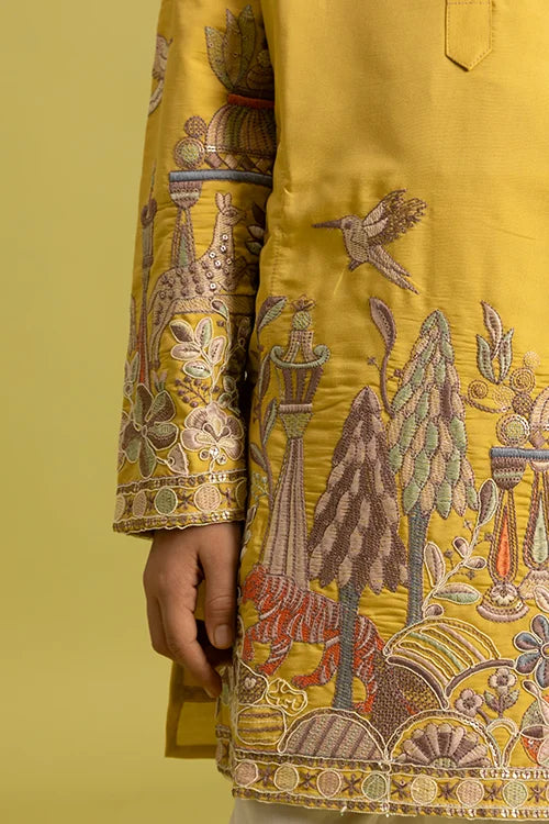 Vantara Style Yellow Kids Kurta Pajama Outfit