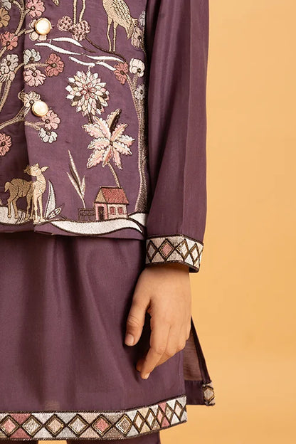 Graceful Purple Koti Kurta Set for Kids Wear