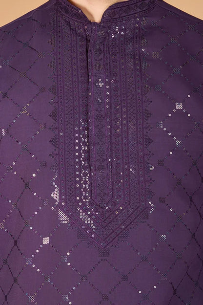 Dusty Purple Traditional Look Ethnic Wear Kurta For Men