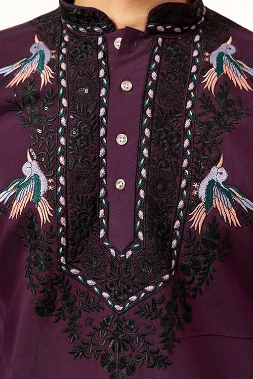 Purple Wedding Special Kurta With Dupatta For Mens Wear