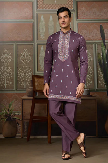 Dusty Purple Wedding Kurta with Matching Koti Set for men