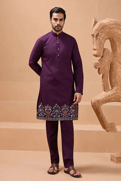 Vibrant Purple Color Koti Kurta Set Pair for Men Collection