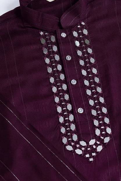 Purple Viscose Rayon Kurta With Jari & Mirror Work