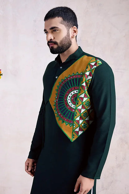 Green Color Ready To Wear Traditional Kurta For Mens Wear
