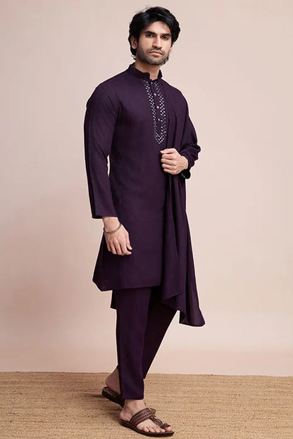 Purple Viscose Designer Kurta With Pant & Dupatta
