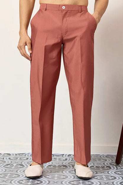 Elegant Royal V Style Orange Kurta Pant For Mens Wear