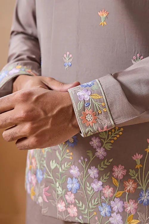 Elegant Grey Embroidered Koti Kurta Pant for Mens