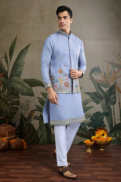 Stylish Sky Men's Kurta Koti Set – Elegant & Trendy
