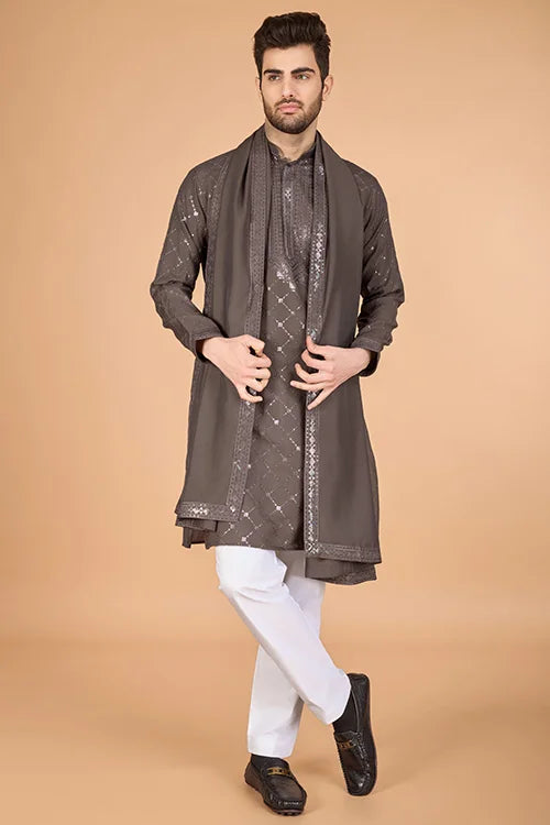 Brown Color Wedding Special Stylish Kurta For Men