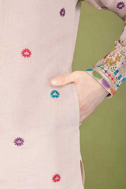 Ivory Viscose Silk Men's Kurta With Thread Work