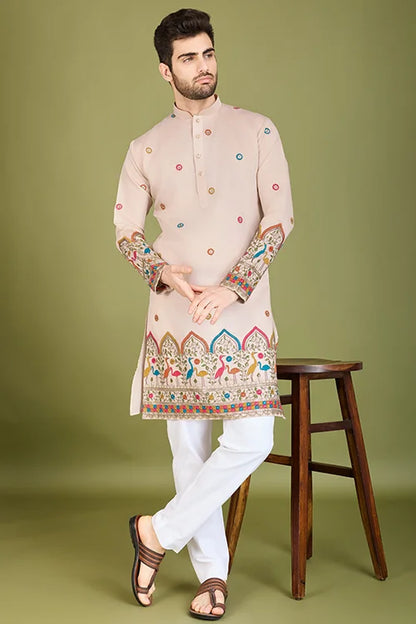 Designer Ivory Viscose Silk Men's Kurta Collection