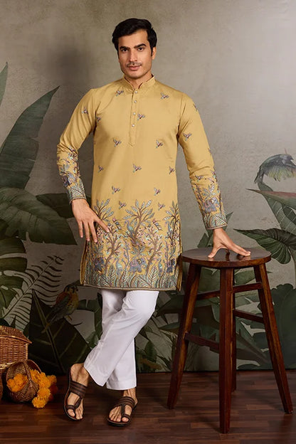 Haldi Ceremony Special Yellow Embroidered Kurta for Men