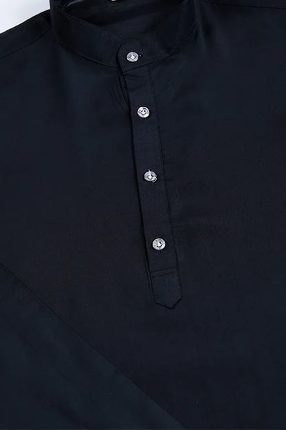 Black Roman Silk Kurta With Jacquard Koti Elegant Ethnic Wear