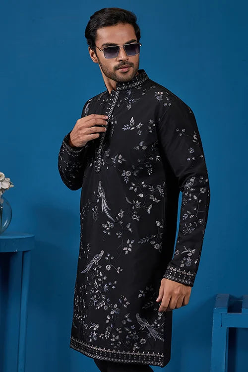 Magic Black Embroidered Stylish Kurta Set for Mens Wear