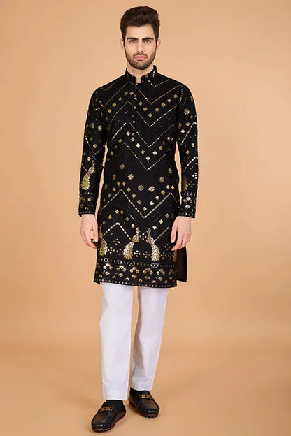Black Silk Men's Kurta For Special Occasions