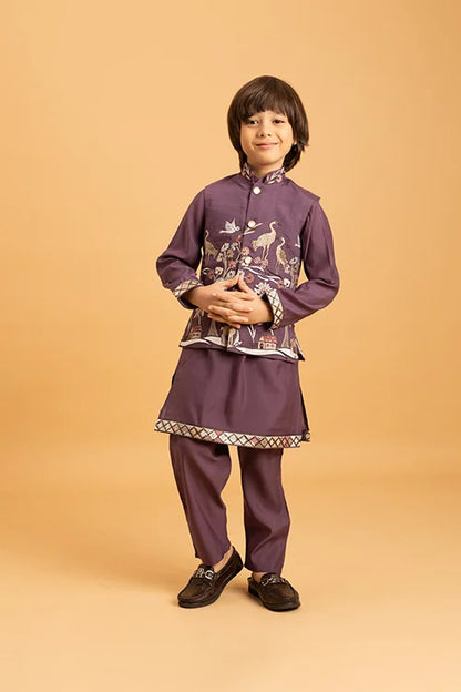 Graceful Purple Koti Kurta Set for Kids Wear