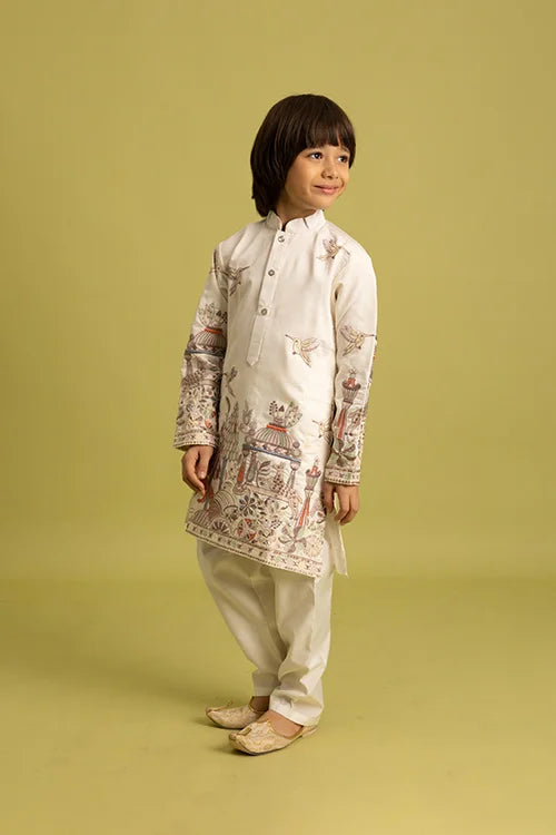 Vantara Designer Kids White Embroidered Kurta