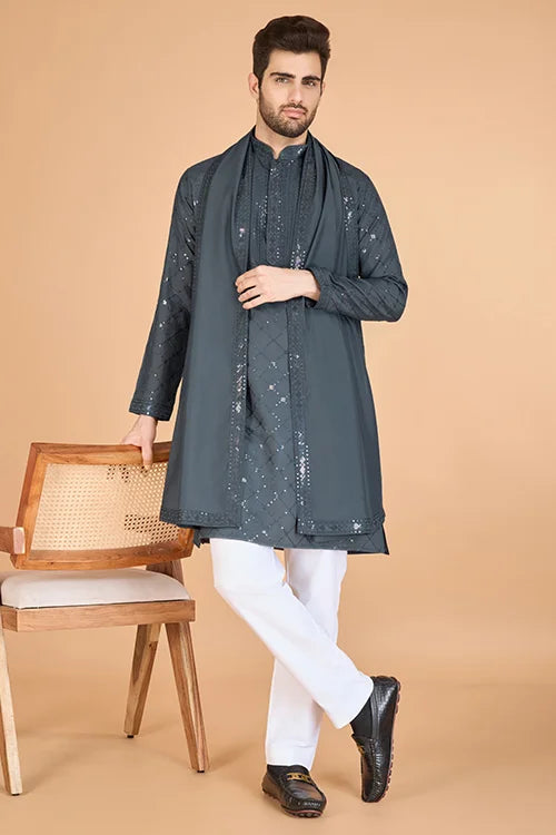 Gray Latest Branded Kurta For Mens Wear