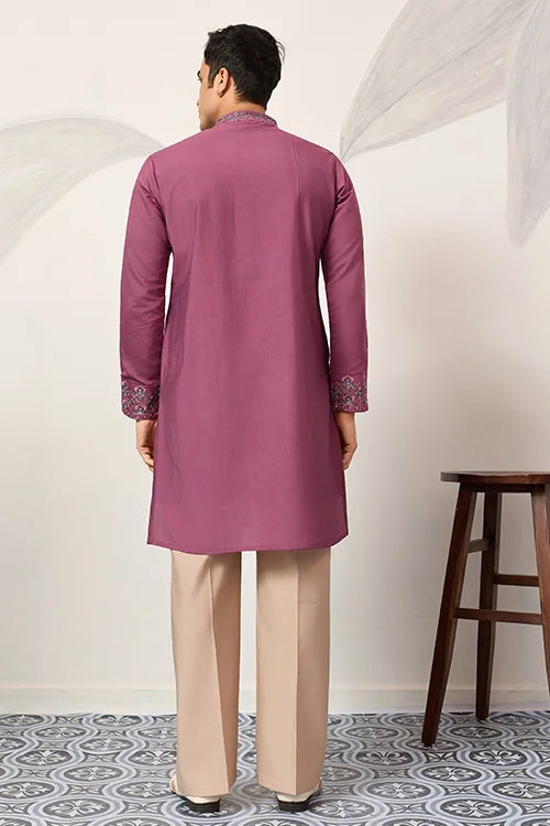 Trendy Pink Color Kurta With Dupatta For Mens Wear