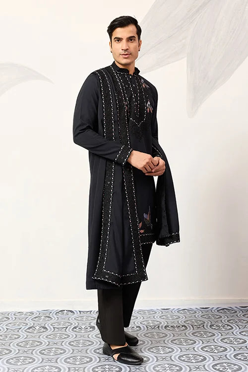 Mens Wear Luxury Navy Blue Kurta With Dupatta Collection