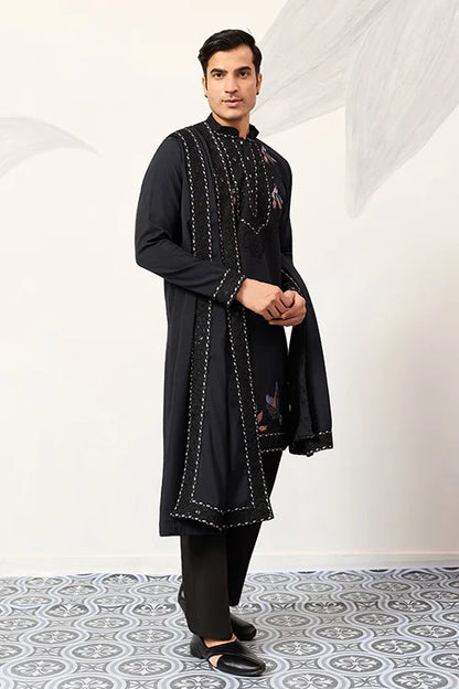 Mens Wear Luxury Navy Blue Kurta With Dupatta Collection