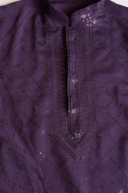 Dusty Purple Traditional Look Ethnic Wear Kurta For Men