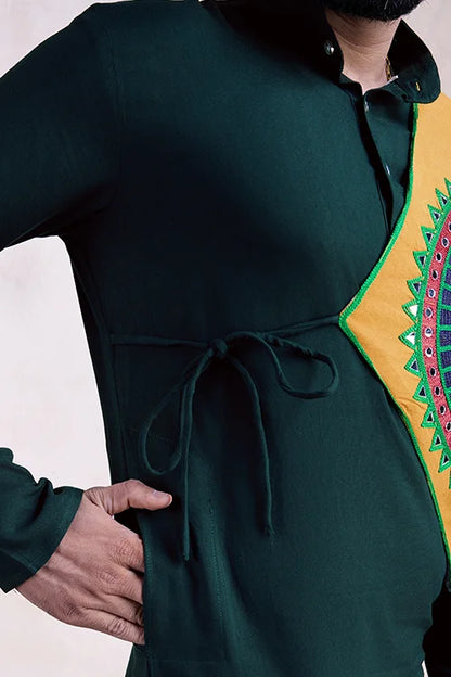 Green Color Ready To Wear Traditional Kurta For Mens Wear