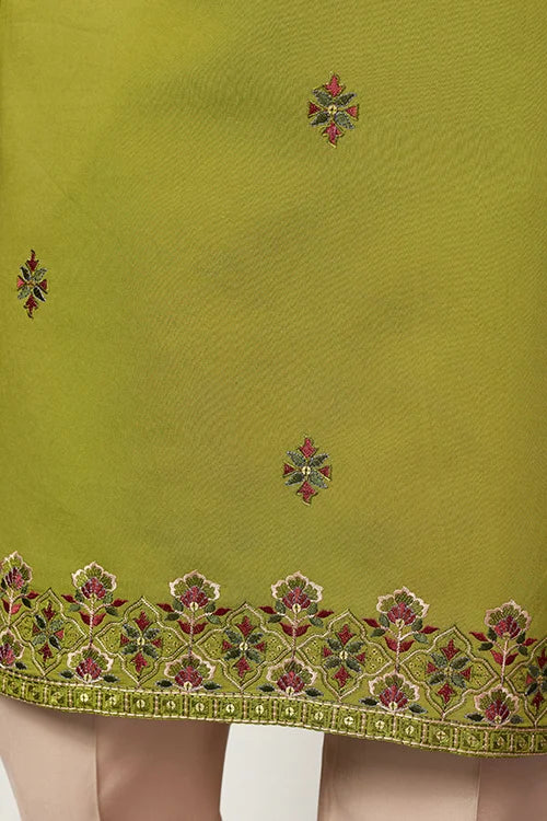 Classic Wedding Fluorescent Green Mens Wear Kurta With Dupatta