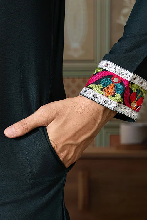 Green Embroidered Festival Wear Kurta for Men