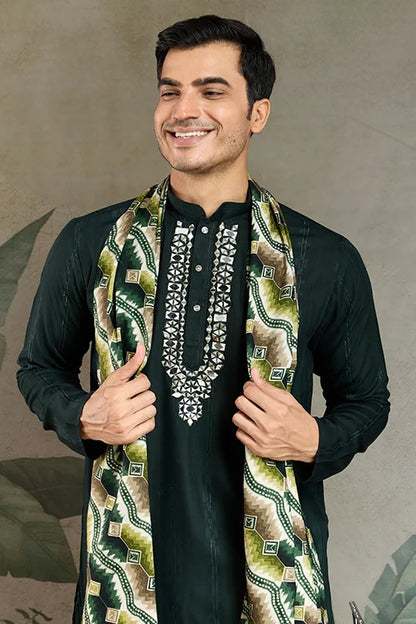 Traditional Green Kurta with Dupatta for Mens Wear