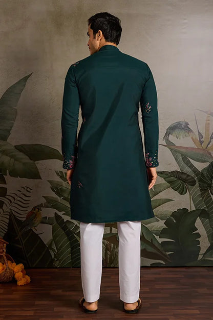 Party Look Green Mirror Embroidered Kurta Set for Men