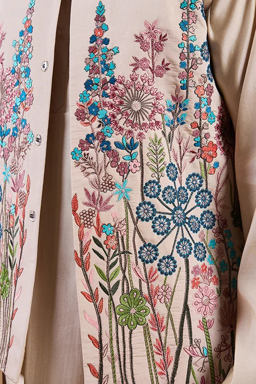 Elegant Fashionable Beige Koti Kurta Set for Mens Wear