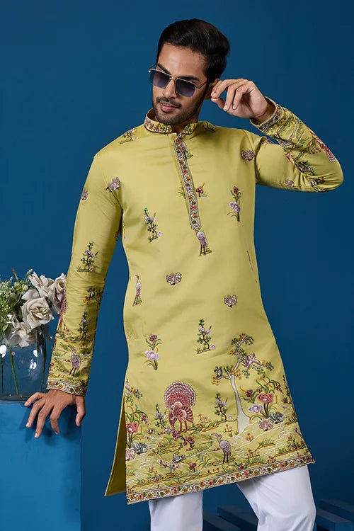 Haldi Special Yellow Outfit Kurta For Mens Wear Collection