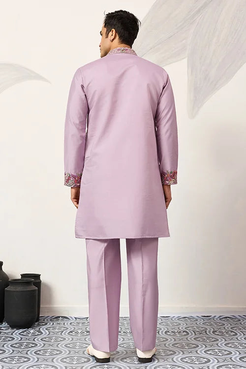 Lavender Kurta Pant Set For Traditional Mens Fashion