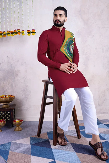 Maroon Color Ready To Wear Traditional Kurta For Mens Wear
