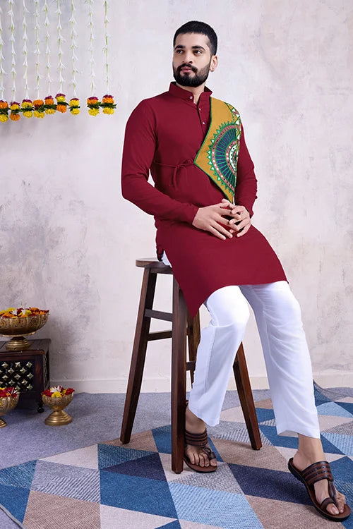 Maroon Color Ready To Wear Traditional Kurta For Mens Wear