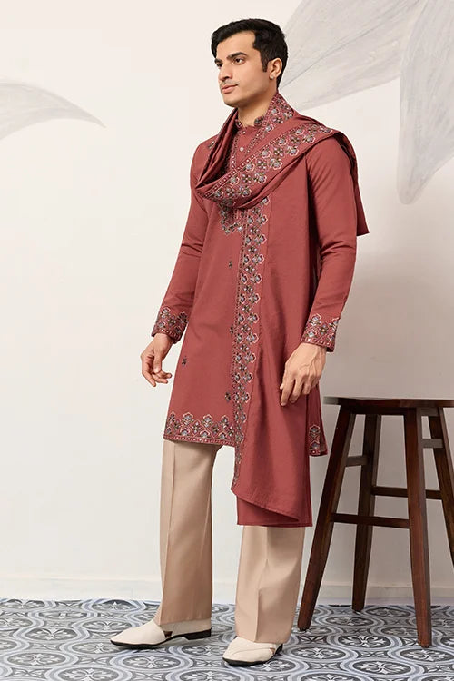 Luxury Royal Look Orange Kurta With Dupatta For Mens Collection