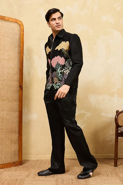 Black Velvet Wedding Bomber Suit For Mens Wear