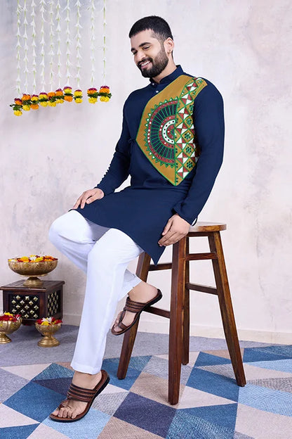 Navy Color Ready To Wear Traditional Kurta For Mens Wear