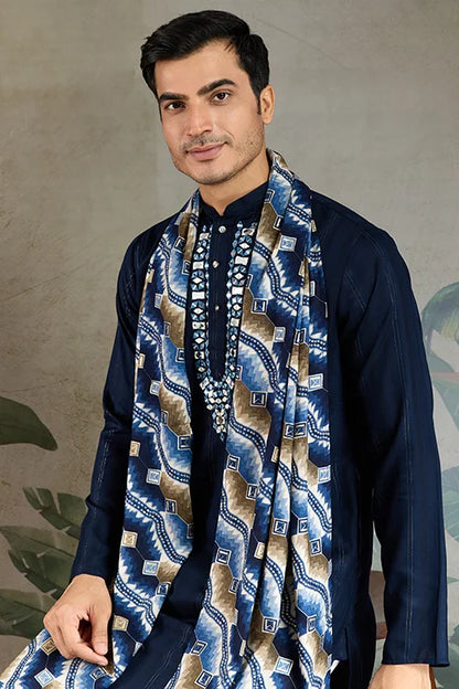 Elegant Navy Blue Mens Wear Kurta Set with Dupatta