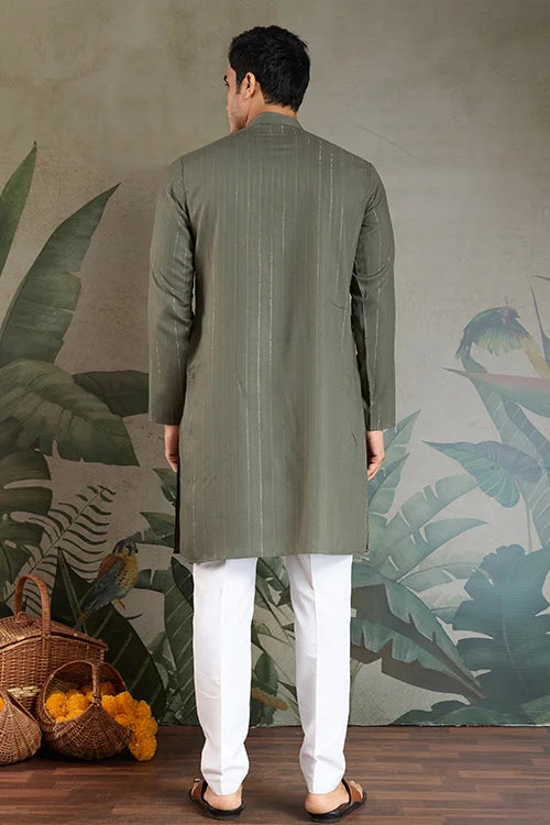 Premium Olive Green Mirror Work Kurta with Dupatta for Occasions