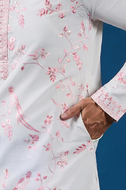 Classic White Viscose Silk Festive Kurta for Mens