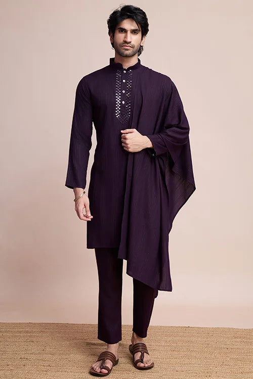 Purple Viscose Designer Kurta With Pant & Dupatta